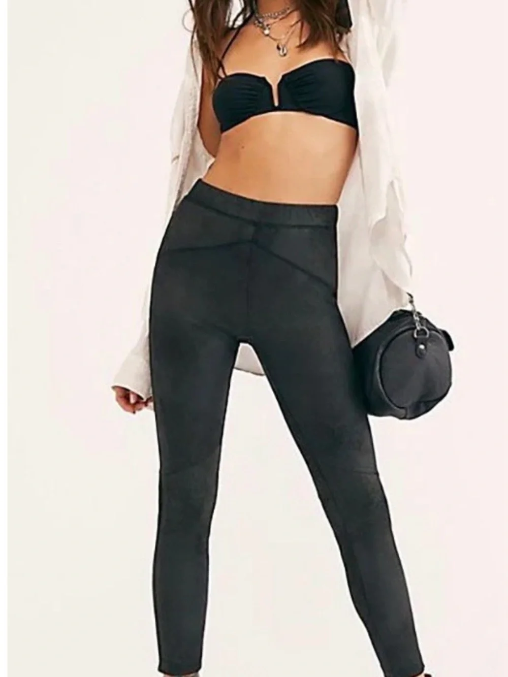 EUC FREE PEOPLE MIDNIGHT VEGAN SUEDE SKINNY BLACK—Large